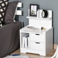 Nachttisch mit 2 Schubladen und Ablagen Weiss 40x30x60 cm