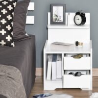 Nachttisch mit 2 Schubladen und Ablagen Weiss 40x30x60 cm