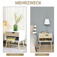 Nachttisch mit Schublade und Ablagen gerundet Weiss Eiche