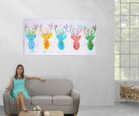 Ölgemälde Hirsche II,100% handgemaltes Ölbild ~ 140x70cm