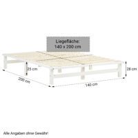 Palettenbett Holzbett 140x200cm Massivholz Weiss