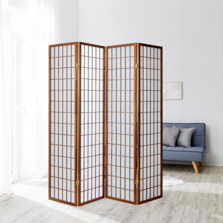 Paravent Raumteiler 4-teilig Holz Shoji Braun