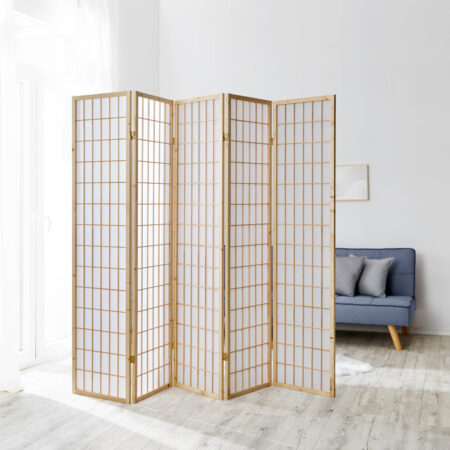 Paravent Raumteiler 5-teilig Holz Shoji Natur