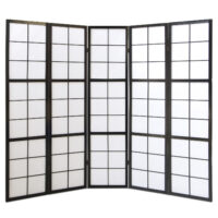 Paravent Raumteiler 5-teilig Holz Shoji Schwarz