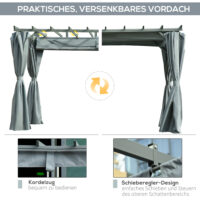 Pergola Pavillon 3.6x3x2.27m mit verstellbarem Stoffdach