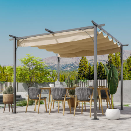 Pergola Pavillon 3x3m mit Schiebedach Beige