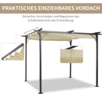 Pergola Pavillon 3x3m mit Schiebedach Beige