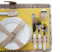 Picknickkorb Weidenkorb Set für 4 Personen mit Decke gelb