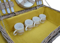 Picknickkorb Weidenkorb Set für 4 Personen mit Decke gelb