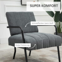 Polstersessel Retrodesign Samtoptik Metall Grau + Schwarz