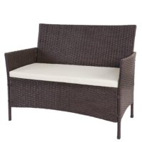 Poly-Rattan Gartenbank Halden braun-meliert Kissen creme