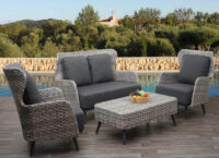 Poly-Rattan Gartengarnitur Sitzgruppe Spun Poly ~ grau dunkelgrau