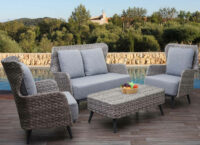 Poly-Rattan Gartengarnitur Sitzgruppe Spun Poly ~ grau / hellgrau