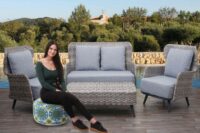 Poly-Rattan Gartengarnitur Sitzgruppe Spun Poly ~ grau / hellgrau