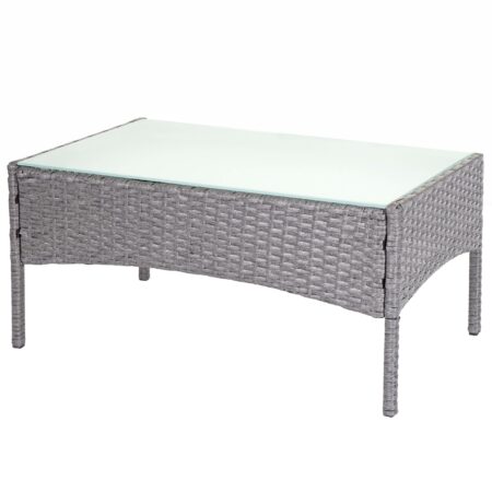Poly-Rattan Gartentisch Halden mit Glasplatte ~ grau