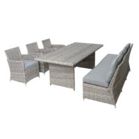 Poly-Rattan Sitzgruppe Gartengarnitur Lounge-Set 200x100cm grau Kissen hellgrau