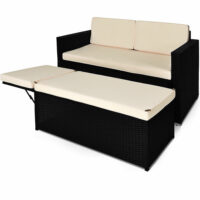 Polyrattan Lounge Sitzgarnitur Sofa + Ottomane mit Stauraum