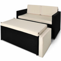 Polyrattan Lounge Sitzgarnitur Sofa + Ottomane mit Stauraum