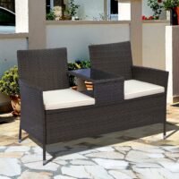 Rattan Gartenbank Sitzbank Gartensofa mit Tisch 2-Sitzer
