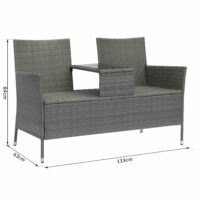 Rattan Gartenbank Sitzbank Gartensofa mit Tisch 2-Sitzer
