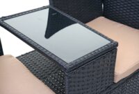 Rattan Gartenbank mit Tisch 132cm ~ schwarz Kissen creme