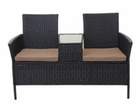 Rattan Gartenbank mit Tisch 132cm ~ schwarz Kissen creme