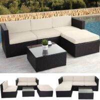 Rattan Lounge Flexi Garten Sitzgruppe ~ braun Polster creme