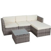 Rattan Lounge Flexi Garten Sitzgruppe ~ grau Polster creme