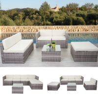 Rattan Lounge SunShine II Garten Sitzgruppe ~ grau Polster creme