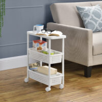 Rollregal 77x22x48cm mit Körben 3 Etagen Weiss