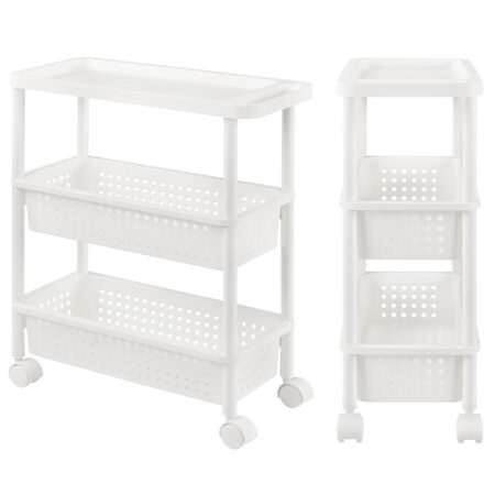 Rollregal 77x22x48cm mit Körben 3 Etagen Weiss
