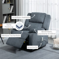 Relaxsessel mit Aufstehhilfe inkl. Fernbedienung Grau