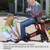 Rollator höhenverstellbar mit Sitz und Rückenlehne rot