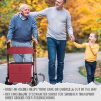 Rollator höhenverstellbar mit Sitz und Rückenlehne rot