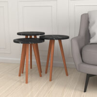 Beistelltisch Set Herrljunga im 3er Set rund Marmoroptik. schwarz