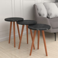 Beistelltisch Set Herrljunga im 3er Set rund Marmoroptik. schwarz