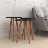 Beistelltisch Set Herrljunga im 3er Set rund Marmoroptik. schwarz