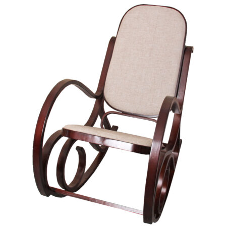 Schaukelstuhl aus Holz ~ Walnuss Stoff beige