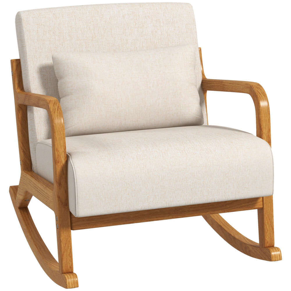Schaukelstuhl mit Holzgestell Creme