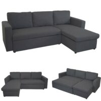 Schlafsofa Ecksofa 220x152cm Stoff/Textil ~ dunkelgrau