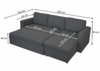 Schlafsofa Ecksofa 220x152cm Stoff/Textil ~ dunkelgrau