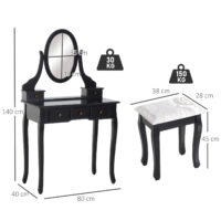 Schminktisch Kosmetiktisch drei Schubladen und Hocker schwarz