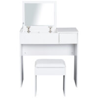 Schminktisch Kosmetiktisch mit Klappspiegel und Hocker weiss