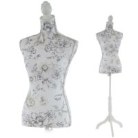 Schneiderpuppe Fiberglas ~ Weiss mit Blumen
