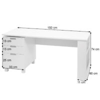 Schreibtisch Bürotisch mit Schubladen und Regal 150x60cm weiss