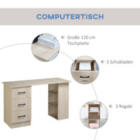 Schreibtisch Computertisch Bürotisch 3 Schubladen 120x49x72cm