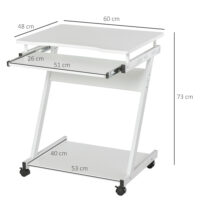 Schreibtisch Computertisch mit 4 Rollen PC-Tisch in Z-Form 60x48x73cm