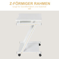 Schreibtisch Computertisch mit 4 Rollen PC-Tisch in Z-Form 60x48x73cm