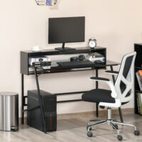 Schreibtisch mit Glasplatte und Ablagen modern 115x55x90cm