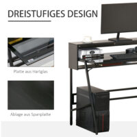 Schreibtisch mit Glasplatte und Ablagen modern 115x55x90cm